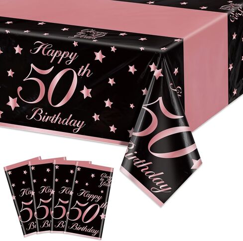 4 Pack 50th Birthday Tablecloths Plastic Disposable Black and Gold Rectangle Table Cover for Men Woman 50 Birthday Party Decorations, 51x87'' in Saudi Arabia