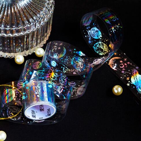 4 Roll Vintage Holographic Glitter Butterfly Astronomy PET Tape Resin Stickers Waterproof Transparent Shiny Tape Stickers for DIY Diary Planner Scrapbooking Art Craft Supplies in Saudi Arabia