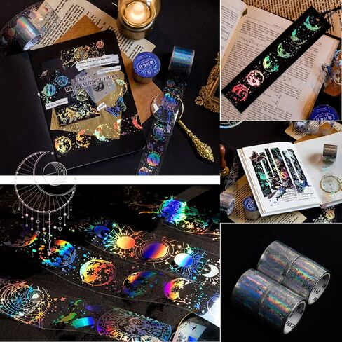 4 Roll Vintage Holographic Glitter Butterfly Astronomy PET Tape Resin Stickers Waterproof Transparent Shiny Tape Stickers for DIY Diary Planner Scrapbooking Art Craft Supplies in Saudi Arabia