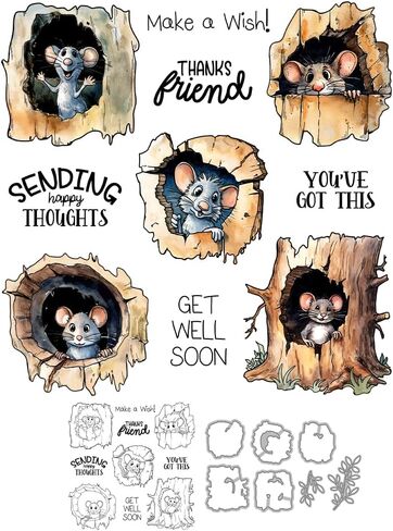 Cute Cartoon Little Mouse in Tree Hole Clear Stamp and Metal Cutting Dies Set for Card Making DIY Scrapbooking Supplies Silicone Stamp Knife Mold for Albums Crafts Decor in Saudi Arabia