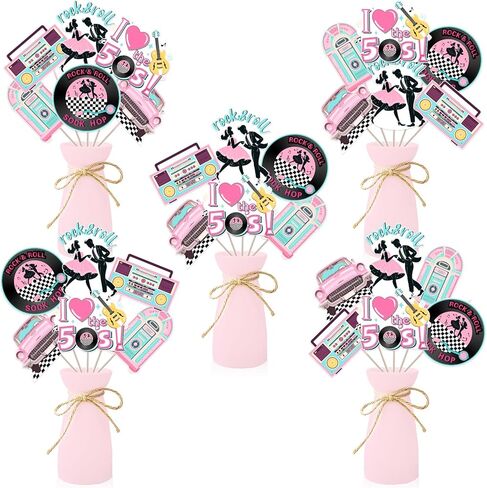 24Pcs 50s Theme Party Centerpiece Sticks, I Love The 50s Table Decorations 1950s Rock and Roll Sock Hop Photo Booth Props for Birthday Baby Shower Party Supplies in Saudi Arabia