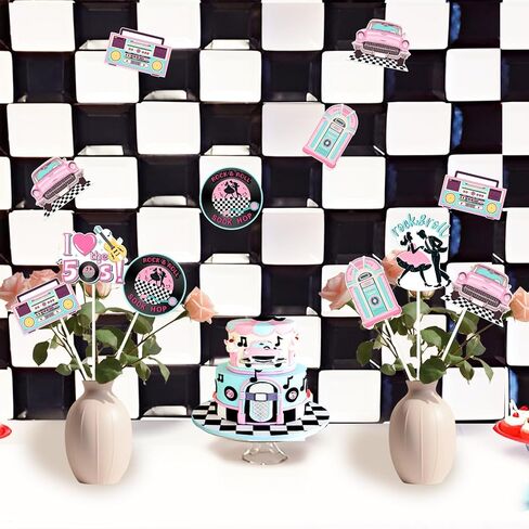 24Pcs 50s Theme Party Centerpiece Sticks, I Love The 50s Table Decorations 1950s Rock and Roll Sock Hop Photo Booth Props for Birthday Baby Shower Party Supplies in Saudi Arabia
