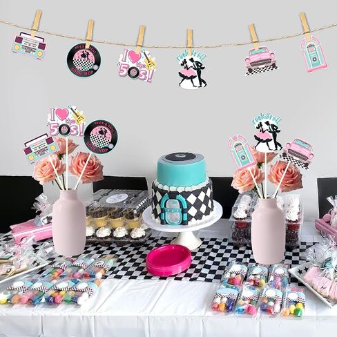 24Pcs 50s Theme Party Centerpiece Sticks, I Love The 50s Table Decorations 1950s Rock and Roll Sock Hop Photo Booth Props for Birthday Baby Shower Party Supplies in Saudi Arabia