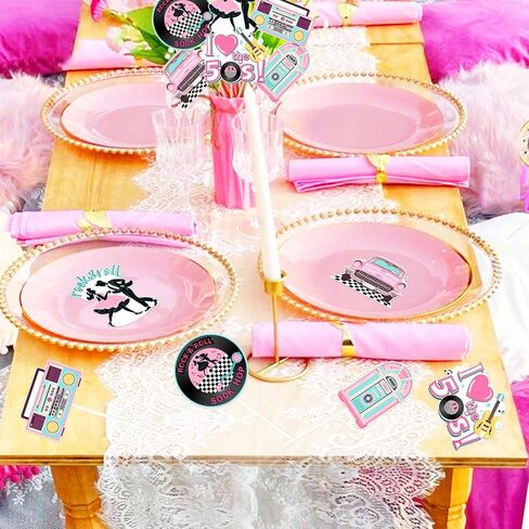 24Pcs 50s Theme Party Centerpiece Sticks, I Love The 50s Table Decorations 1950s Rock and Roll Sock Hop Photo Booth Props for Birthday Baby Shower Party Supplies in Saudi Arabia