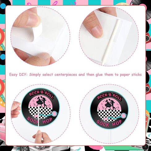 24Pcs 50s Theme Party Centerpiece Sticks, I Love The 50s Table Decorations 1950s Rock and Roll Sock Hop Photo Booth Props for Birthday Baby Shower Party Supplies in Saudi Arabia