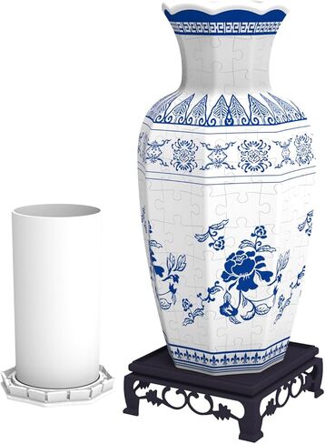 3D Puzzle Vase for Adults, Vase Puzzle Planter with 164 Curved Pieces,Water Cup & Stand, Art Jar Puzzles for House Flowers Arrangements and Home Decoration (Blue and White) in Saudi Arabia