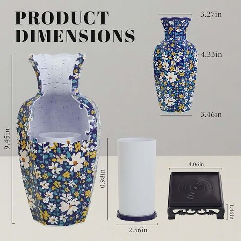 3D Puzzle Vase for Adults, Vase Puzzle Planter with 164 Curved Pieces,Water Cup & Stand, Art Jar Puzzles for House Flowers Arrangements and Home Decoration (Blue and White) in Saudi Arabia