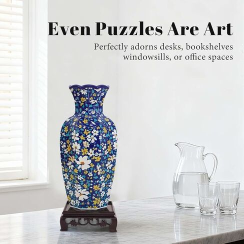 3D Puzzle Vase for Adults, Vase Puzzle Planter with 164 Curved Pieces,Water Cup & Stand, Art Jar Puzzles for House Flowers Arrangements and Home Decoration (Blue and White) in Saudi Arabia