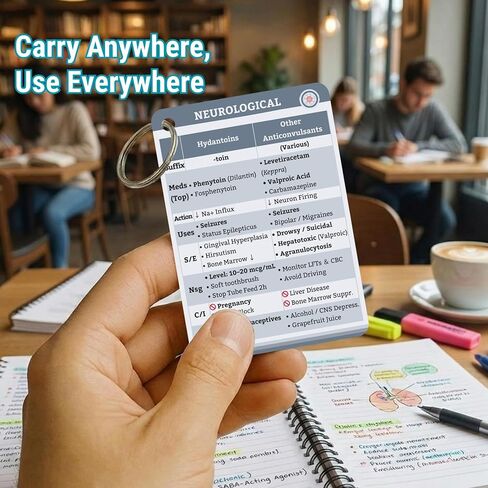 Nursing Pharmacology Flash Cards 2025 - Waterproof PVC Badge Cards & Cheat Sheets - Double-Sided Drug Guide Covering 80+ Classes for NCLEX RN Student Essentials in Saudi Arabia