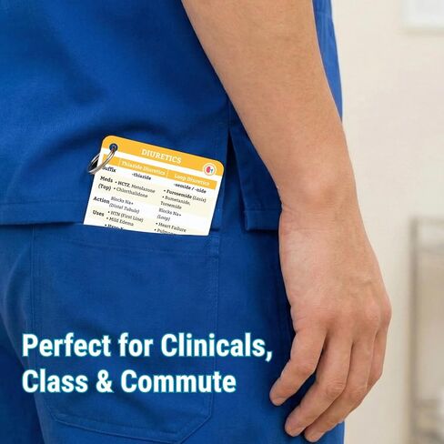 Nursing Pharmacology Flash Cards 2025 - Waterproof PVC Badge Cards & Cheat Sheets - Double-Sided Drug Guide Covering 80+ Classes for NCLEX RN Student Essentials in Saudi Arabia