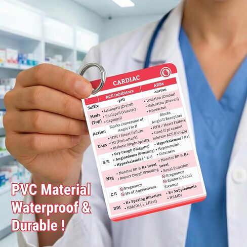 Nursing Pharmacology Flash Cards 2025 - Waterproof PVC Badge Cards & Cheat Sheets - Double-Sided Drug Guide Covering 80+ Classes for NCLEX RN Student Essentials in Saudi Arabia