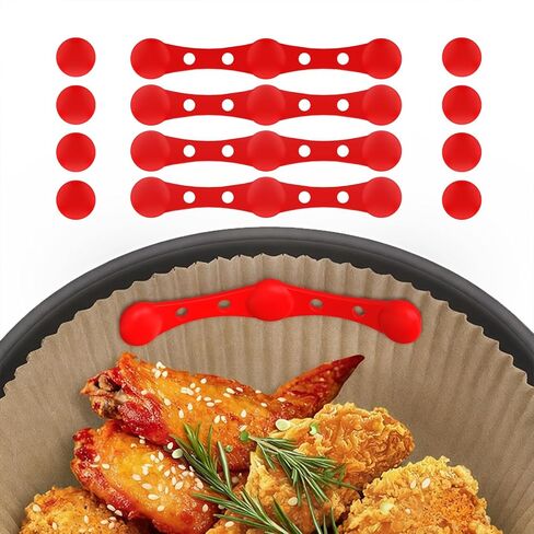Air Fryer Magnets for Parchment Paper - 12 PCS High Temp Safe Silicone Buckles (4.1" & 0.6" Size) to Lock & Prevent Liner Burning, Universal for All Air Fryer Brands, Easy to Clean（Red） in Saudi Arabia