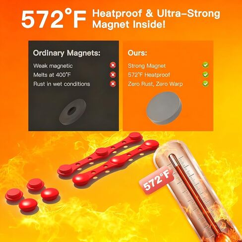 Air Fryer Magnets for Parchment Paper - 12 PCS High Temp Safe Silicone Buckles (4.1" & 0.6" Size) to Lock & Prevent Liner Burning, Universal for All Air Fryer Brands, Easy to Clean（Red） in Saudi Arabia
