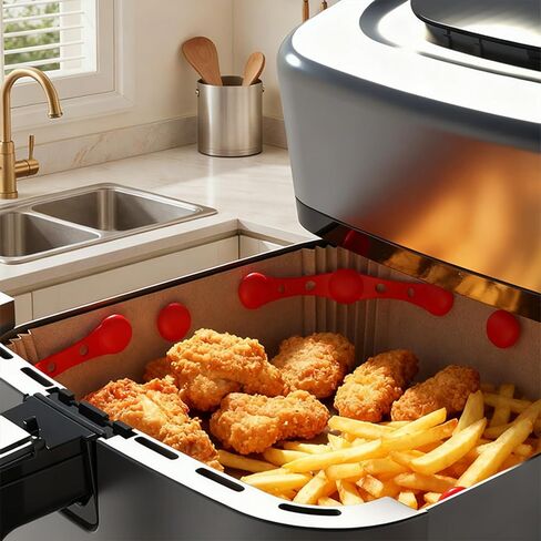 Air Fryer Magnets for Parchment Paper - 12 PCS High Temp Safe Silicone Buckles (4.1" & 0.6" Size) to Lock & Prevent Liner Burning, Universal for All Air Fryer Brands, Easy to Clean（Red） in Saudi Arabia