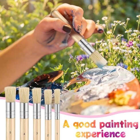 5 Size Stencil Brush, 5Pcs Wooden Dome Art Painting Brushes Natural Stencil Bristle Paint Template Brush Set for DIY Crafts Card Making, Wall Art Projects in Saudi Arabia