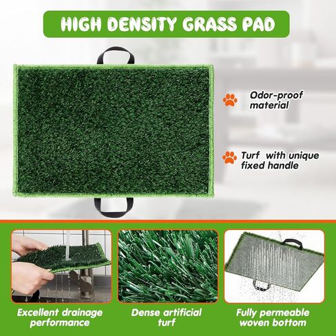 Shimeyao 2 Sets 3-layer Stainless Steel Dog Potty Tray with Artificial Grass Pad, Support Grid & Removable Stainless Steel Tray, 23.6" x 15.8" Portable & Reusable Dog Litter Box for Indoor Outdoor Use in Saudi Arabia