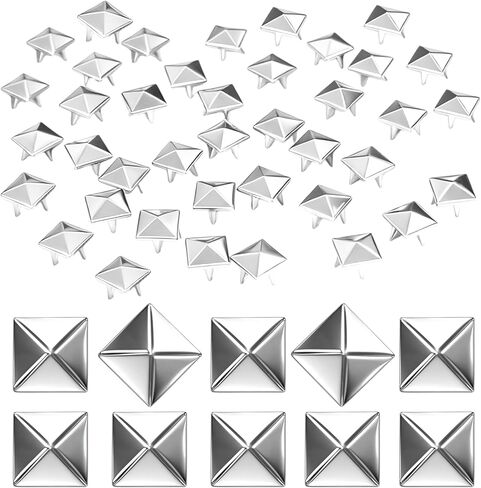 100 Sets Silver Pyramid Studs for Clothing - 10mm Metal Spikes and Studs Kit for Punk Rock Leathercraft - Four-Jaw Square Rivets for Belts Bags Pet Collars DIY Crafts in Saudi Arabia