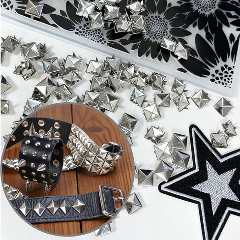 100 Sets Silver Pyramid Studs for Clothing - 10mm Metal Spikes and Studs Kit for Punk Rock Leathercraft - Four-Jaw Square Rivets for Belts Bags Pet Collars DIY Crafts in Saudi Arabia