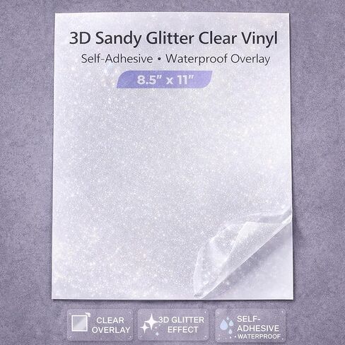 Sandy Glitter Clear Vinyl Sticker Paper 3D Glitter Self Adhesive Waterproof Glitter Overlay Film 25 Sheets 8.5" x11'' Holographic Overlay Sheets in Saudi Arabia