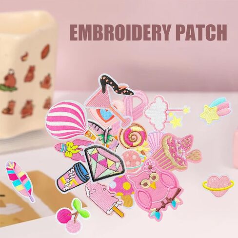 20PCS Pink Iron on Patches for Girls, Cute Style Embroidered Appliqué Patches for Clothes, Hats, Backpacks,Jeans, Skirts, Dresses, Sew on Patces for DIY Accessories (20PC, Pink) in Saudi Arabia