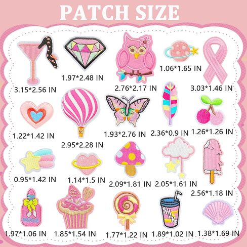 20PCS Pink Iron on Patches for Girls, Cute Style Embroidered Appliqué Patches for Clothes, Hats, Backpacks,Jeans, Skirts, Dresses, Sew on Patces for DIY Accessories (20PC, Pink) in Saudi Arabia