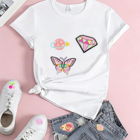 20PCS Pink Iron on Patches for Girls, Cute Style Embroidered Appliqué Patches for Clothes, Hats, Backpacks,Jeans, Skirts, Dresses, Sew on Patces for DIY Accessories (20PC, Pink) in Saudi Arabia