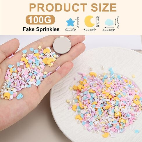 MECCANIXITY Fake Sprinkles, 100G Star Moon Resin Fake Candy Sugar Faux Sprinkles Polymer Clay Slices for Nail Art DIY Crafts Cake Phone Case Shaker Card Filler, Blue/Dark Blue/Yellow in Saudi Arabia