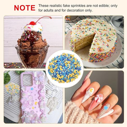 MECCANIXITY Fake Sprinkles, 100G Star Moon Resin Fake Candy Sugar Faux Sprinkles Polymer Clay Slices for Nail Art DIY Crafts Cake Phone Case Shaker Card Filler, Blue/Dark Blue/Yellow in Saudi Arabia