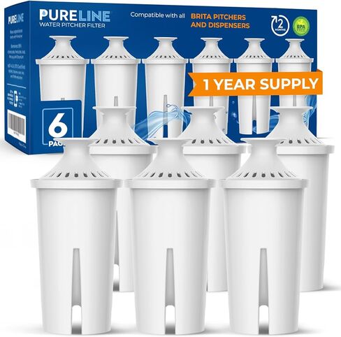 Replacement for Brita Water Filter, Brita Water Pitcher Filters. Compatible with Brita Pitcher Filter Standards Grand, Lake, Capri, Wave Classic 35557, OB03, NSF Certified, By PURELINE (6 Pack) in Kuwait
