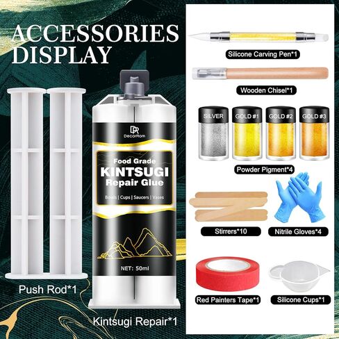 Kintsugi Repair Kit, Upgraded Food Safe Gold & Silver Kintsugi Kit for Broken Ceramics Kintsugi Gold Glue, Ceramic Glue for Pottery, Fast Curing Ceramic Repair Resin for Bowls, Cups, Vases, Saucers in Saudi Arabia