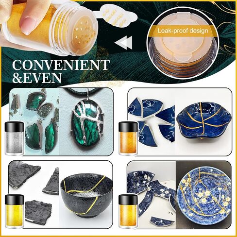 Kintsugi Repair Kit, Upgraded Food Safe Gold & Silver Kintsugi Kit for Broken Ceramics Kintsugi Gold Glue, Ceramic Glue for Pottery, Fast Curing Ceramic Repair Resin for Bowls, Cups, Vases, Saucers in Saudi Arabia
