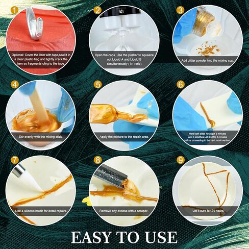 Kintsugi Repair Kit, Upgraded Food Safe Gold & Silver Kintsugi Kit for Broken Ceramics Kintsugi Gold Glue, Ceramic Glue for Pottery, Fast Curing Ceramic Repair Resin for Bowls, Cups, Vases, Saucers in Saudi Arabia
