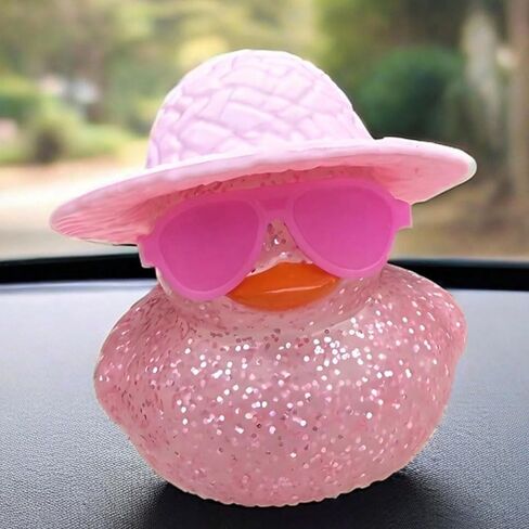 1PC Pink Sparkle Duck with Sun Hat and Glasses,Car Decoration Set,Party Decoration, Car Accessories in Saudi Arabia