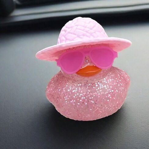 1PC Pink Sparkle Duck with Sun Hat and Glasses,Car Decoration Set,Party Decoration, Car Accessories in Saudi Arabia