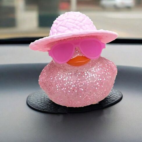 1PC Pink Sparkle Duck with Sun Hat and Glasses,Car Decoration Set,Party Decoration, Car Accessories in Saudi Arabia