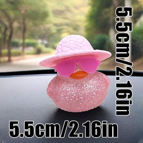 1PC Pink Sparkle Duck with Sun Hat and Glasses,Car Decoration Set,Party Decoration, Car Accessories in Saudi Arabia