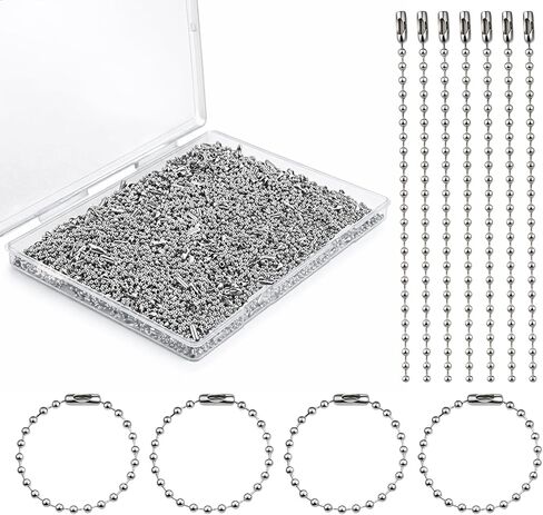 400 Pcs Long Bead Ball Chain Keychain 3.9 Inch Silver Ball Connector Clasp 2.4mm Diameter Metal Necklace Chains for Dog Tags Hanging Keychains, Jewelry Making Accessories in Saudi Arabia