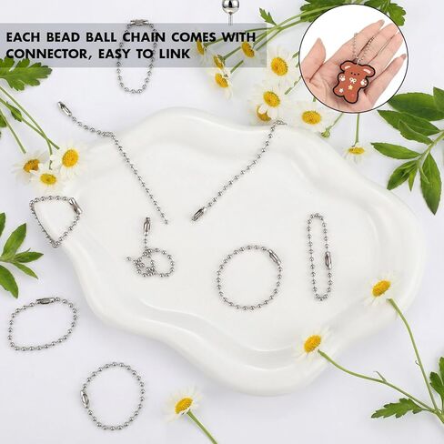 400 Pcs Long Bead Ball Chain Keychain 3.9 Inch Silver Ball Connector Clasp 2.4mm Diameter Metal Necklace Chains for Dog Tags Hanging Keychains, Jewelry Making Accessories in Saudi Arabia