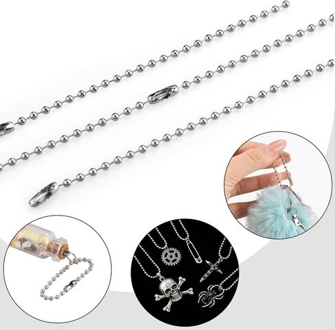 400 Pcs Long Bead Ball Chain Keychain 3.9 Inch Silver Ball Connector Clasp 2.4mm Diameter Metal Necklace Chains for Dog Tags Hanging Keychains, Jewelry Making Accessories in Saudi Arabia