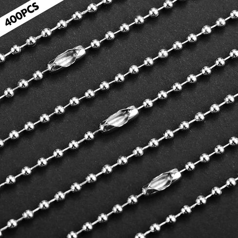 400 Pcs Long Bead Ball Chain Keychain 3.9 Inch Silver Ball Connector Clasp 2.4mm Diameter Metal Necklace Chains for Dog Tags Hanging Keychains, Jewelry Making Accessories in Saudi Arabia