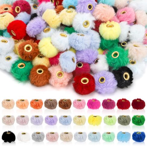 TOPZEA 200 Pcs Fluffy Faux Fur Pom Poms Beads Mixed Color, 0.8" Colorful Soft Puff Fuzzy Beads Bulk for Beading Pen, DIY Jewelry Bracelet Making, Keychain Charm, Birthday Gift, Handicrafts Supplies in Saudi Arabia