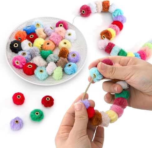 TOPZEA 200 Pcs Fluffy Faux Fur Pom Poms Beads Mixed Color, 0.8" Colorful Soft Puff Fuzzy Beads Bulk for Beading Pen, DIY Jewelry Bracelet Making, Keychain Charm, Birthday Gift, Handicrafts Supplies in Saudi Arabia