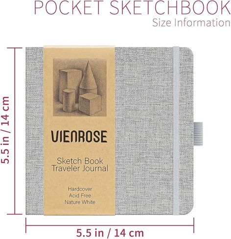 كتب رسم Vienrose مقاس 5.5 بوصة × 5.5 بوصة، كتاب رسم متين بغطاء من الكتان مع ورق خالٍ من الأحماض، لوحة رسم للأطفال والمبتدئين والمهنيين، لوازم فنية للبالغين والطلاب (رمادي، 60 ورقة) in Saudi Arabia
