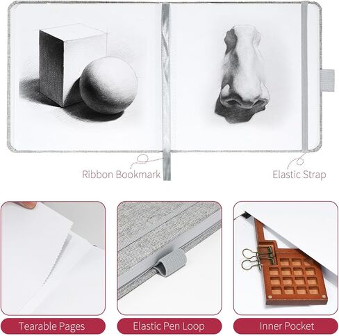 كتب رسم Vienrose مقاس 5.5 بوصة × 5.5 بوصة، كتاب رسم متين بغطاء من الكتان مع ورق خالٍ من الأحماض، لوحة رسم للأطفال والمبتدئين والمهنيين، لوازم فنية للبالغين والطلاب (رمادي، 60 ورقة) in Saudi Arabia
