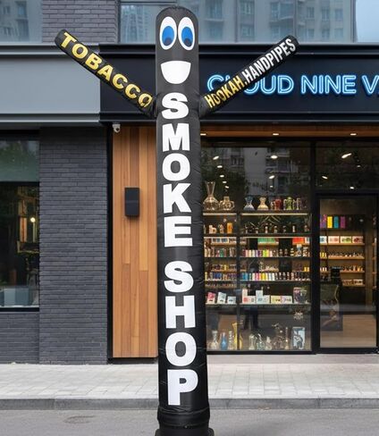 10 أقدام طويل القامة متجر الدخان الهواء نفخ Tubeman راقص الشيشة أنابيب اليد الرقص بطريقة مثالية الحصول على العلامة التجارية التجارية لاحظت أنبوب الدمى الرجل متوافق مع 12 "قطر الفيلكرو جبل دون منفاخ أسود (10 قدم) in Kuwait