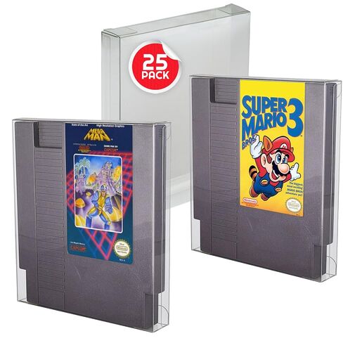 واقي خرطوشة ألعاب الفيديو NES الكلاسيكي متوافق مع عربة ألعاب Nintendo NES - واقي ألعاب الفيديو PET مقاس 0.40 مم متوافق مع Duck Hunt وAdventure Island وMega Man وPunch Out (عبوة من 25 قطعة) in Saudi Arabia