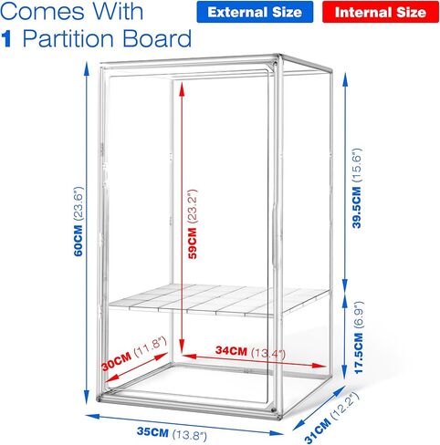 23.6'' Extra Large Acrylic Display Case for Collectibles Adjustable Clear Display Cases 13.8'' x 12.2'' x 23.6'' Big Storage Box Figures Trophy Case Boot Organizer Dustproof Showcase with a Divider in Saudi Arabia
