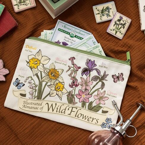 Steel Mill & Co Canvas Pencil Pouch, Floral Zipper Bag for Purse and Cosmetics, 9.75" x 6.5" Cute Pen Case for Flower Lovers (Wildflowers) in Saudi Arabia