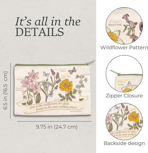 Steel Mill & Co Canvas Pencil Pouch, Floral Zipper Bag for Purse and Cosmetics, 9.75" x 6.5" Cute Pen Case for Flower Lovers (Wildflowers) in Saudi Arabia