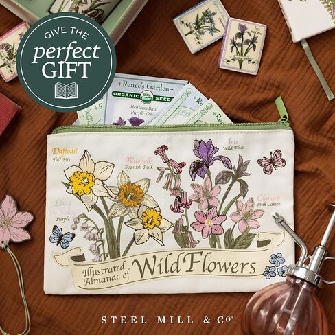 Steel Mill & Co Canvas Pencil Pouch, Floral Zipper Bag for Purse and Cosmetics, 9.75" x 6.5" Cute Pen Case for Flower Lovers (Wildflowers) in Saudi Arabia